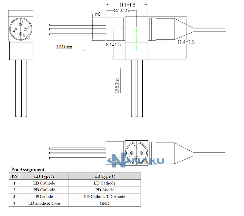 双波长 1490nm/1550nm 0.35mW~2mW 尾纤激光 光纤尾纤激光二极管